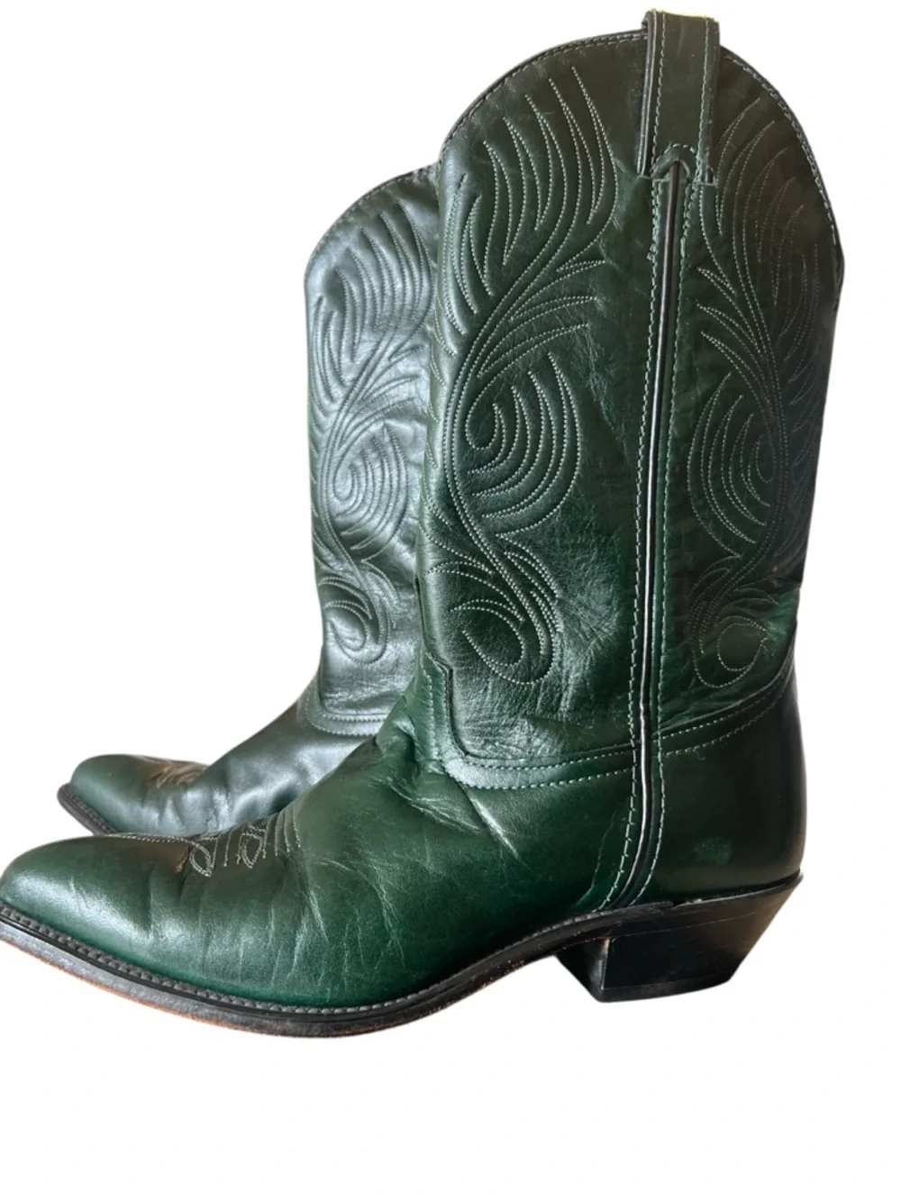 Vintage Code West Classic Women's Green Leather Western Heeled Boots - Picture 3 of 8